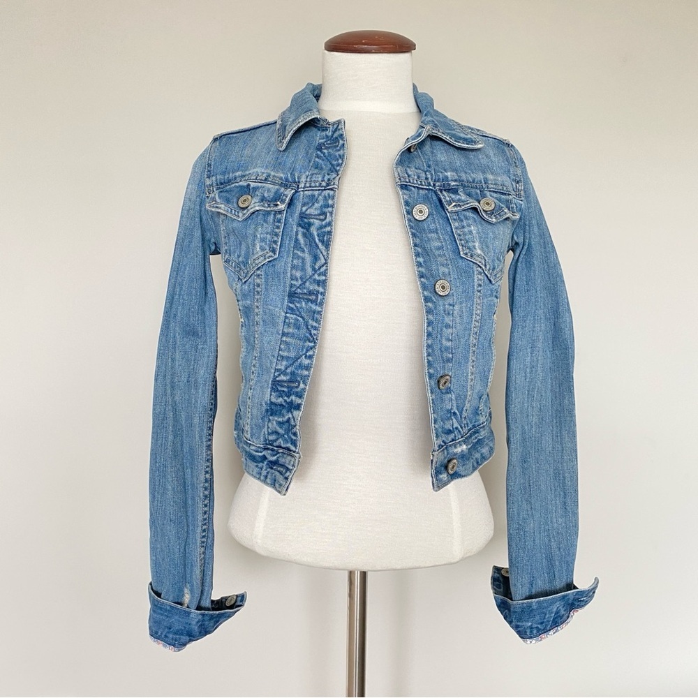 Abercrombie & Fitch Distressed Jean Jacket Sz XS Blue 100% Cotton